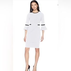 NWT Calvin Klein Size 12 Bell Sleeve Dress Ivory & Black